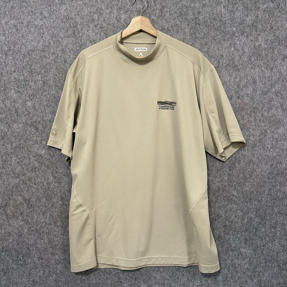 Antigua Golf Shirt Sz L Tan Performance Polo Clarkston Country Club